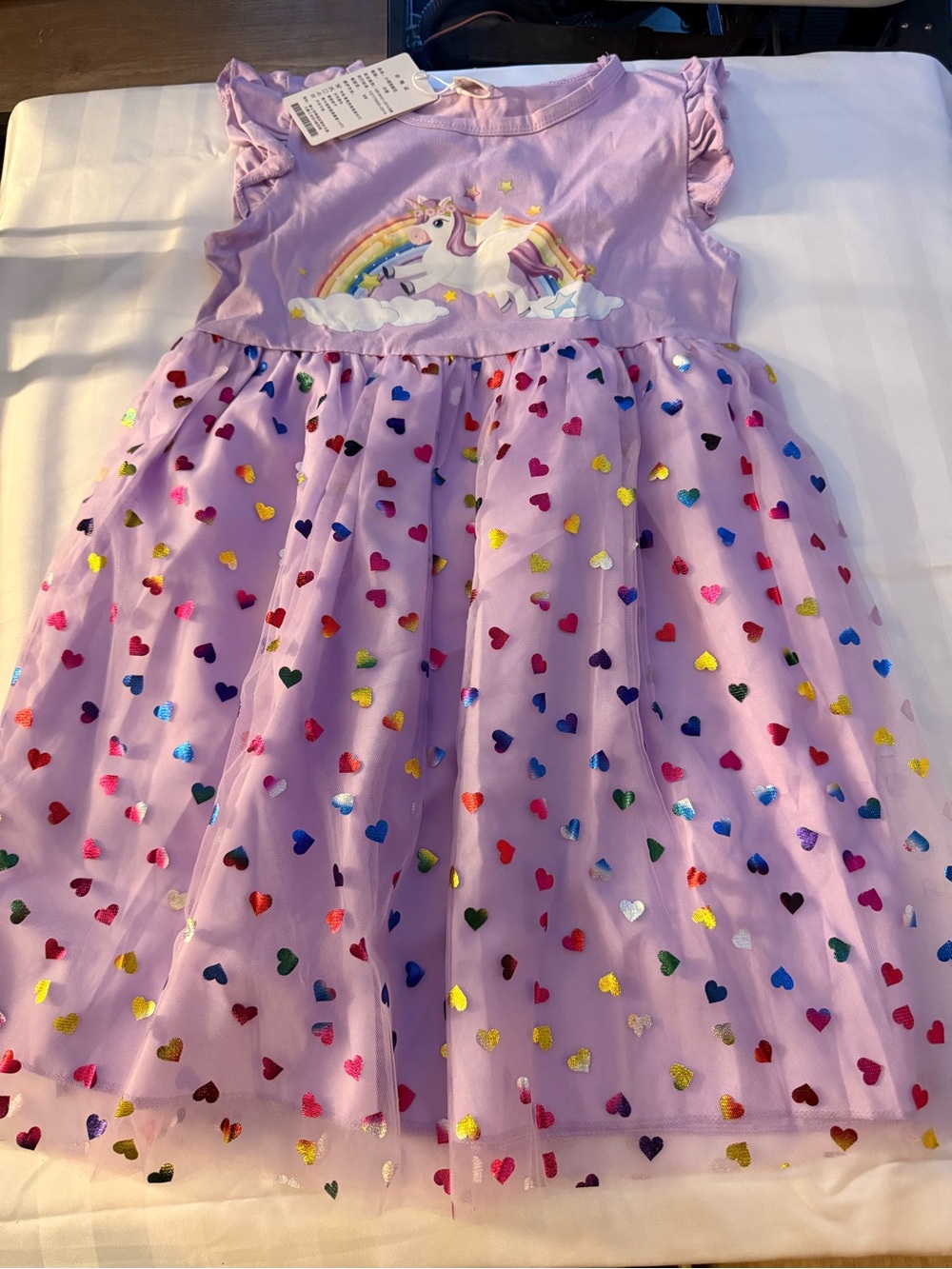 Girls Lavender Unicorn & Heart Tulle Dress - Cute Casual Party Dress